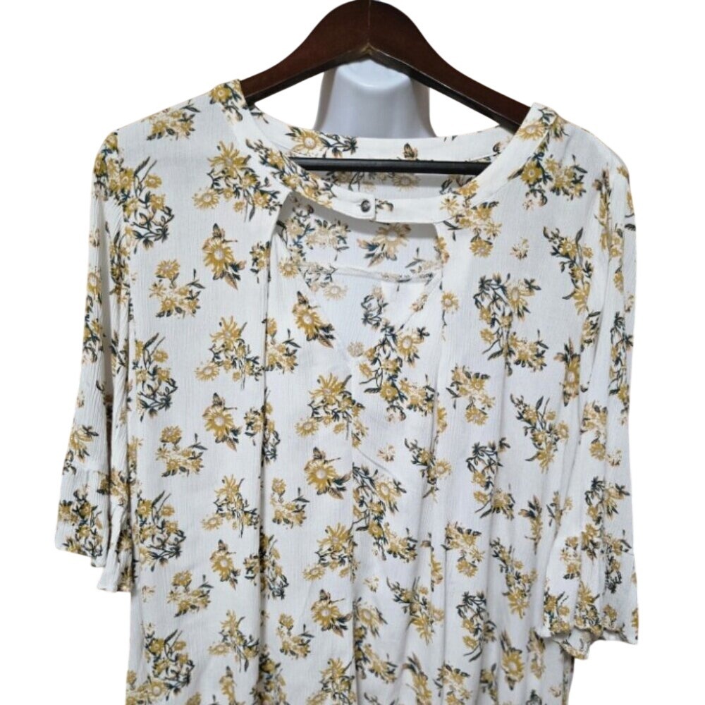 POL‎ Yellow White Floral Top Blouse Size L (Oversized)